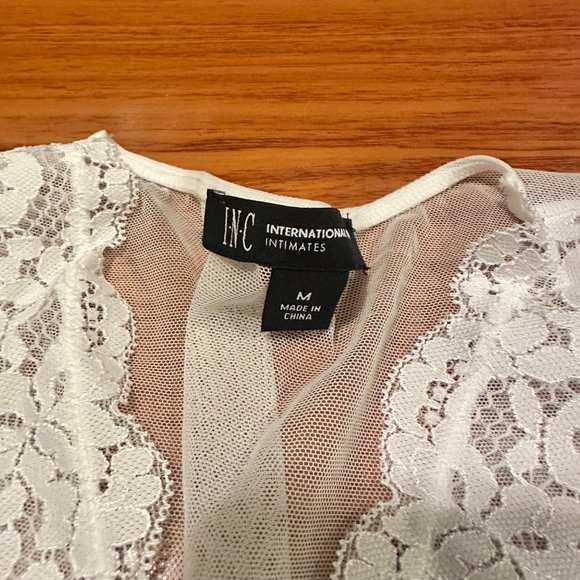 NWT INC Intimates Lingerie Lace Bodysuit Bridal White Long Sleeves Size Medium - Picture 8 of 13